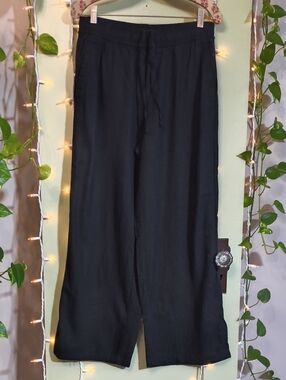 Women's Old Navy Black Linen Wide Leg High Rise Trouser Lounge Pants S